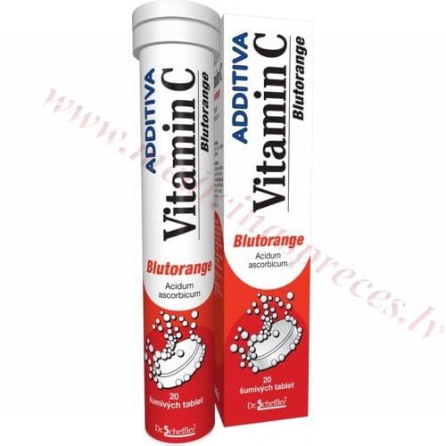 Additiva C vitamīns Blutorange (Sarkanais apelsīns). Iepakojumā 20 putojošās t…