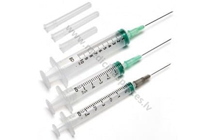 Šļirce ar adatu, 2 komponentu, Luer Slip savienojums, sterila