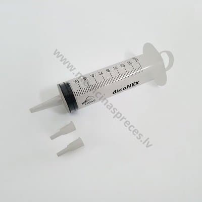 Šļirce skalošanai,100 ml, 3 komponentu, 2 luer adapteri, sterila
