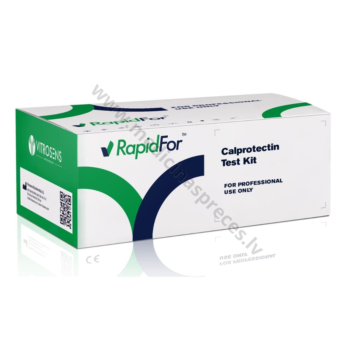 Calprotectin Test Kit (kalprotektīna eksprestests). Iepakojumā 20 testa kasetes