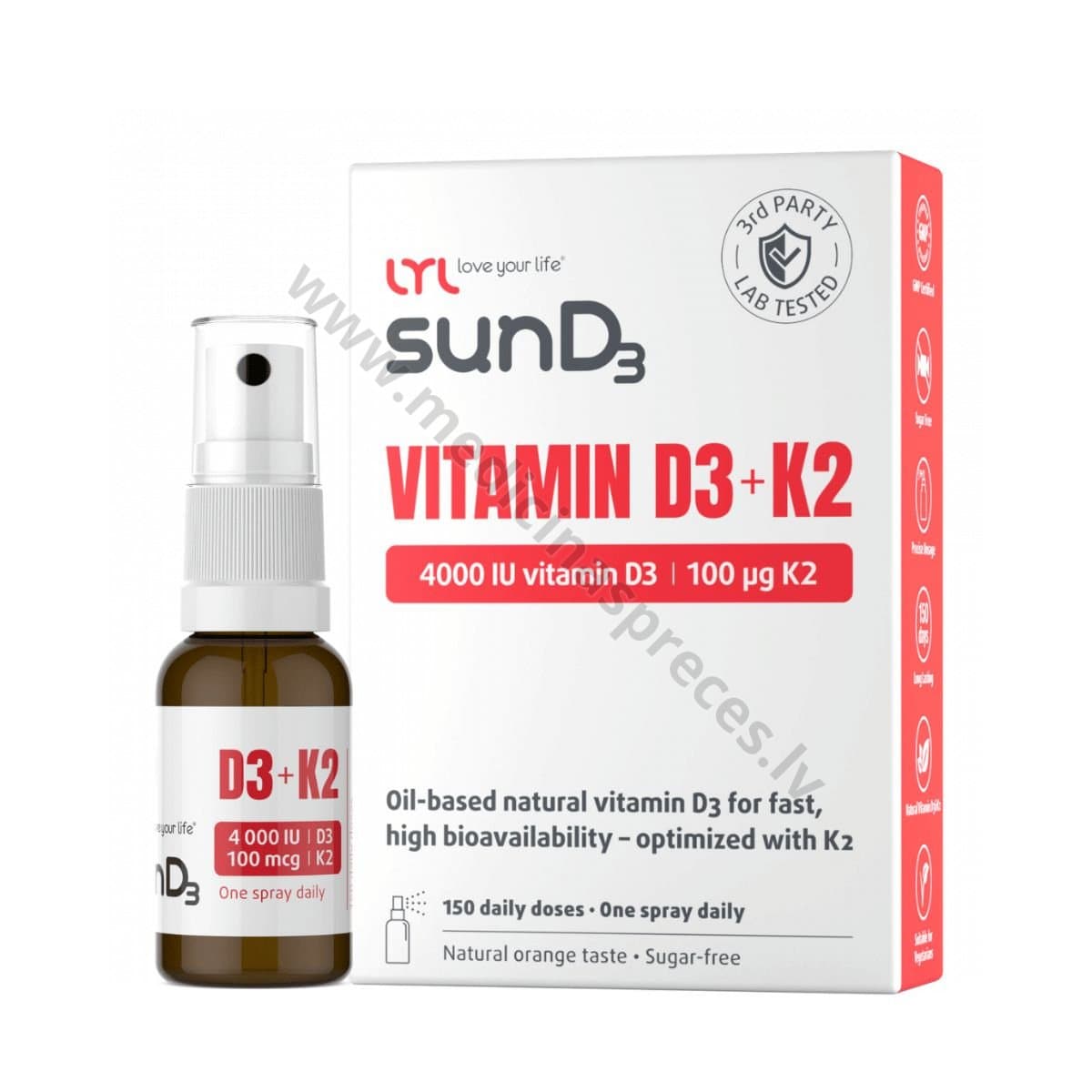 LYLsunD3 vitamin D3+K2 vitamīns ( 4000 SV+100 µg) 15ml sprejs