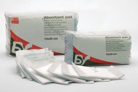 Absorbējošas paketes bez līpošas daļas, nesterilas