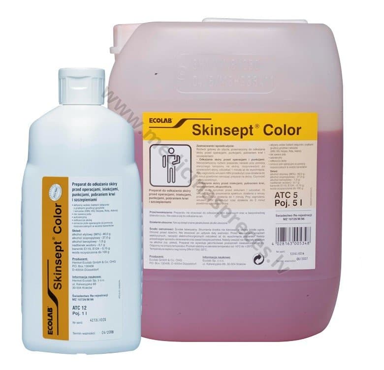 Skinsept color šķīdums ādas dezinfekcijai.