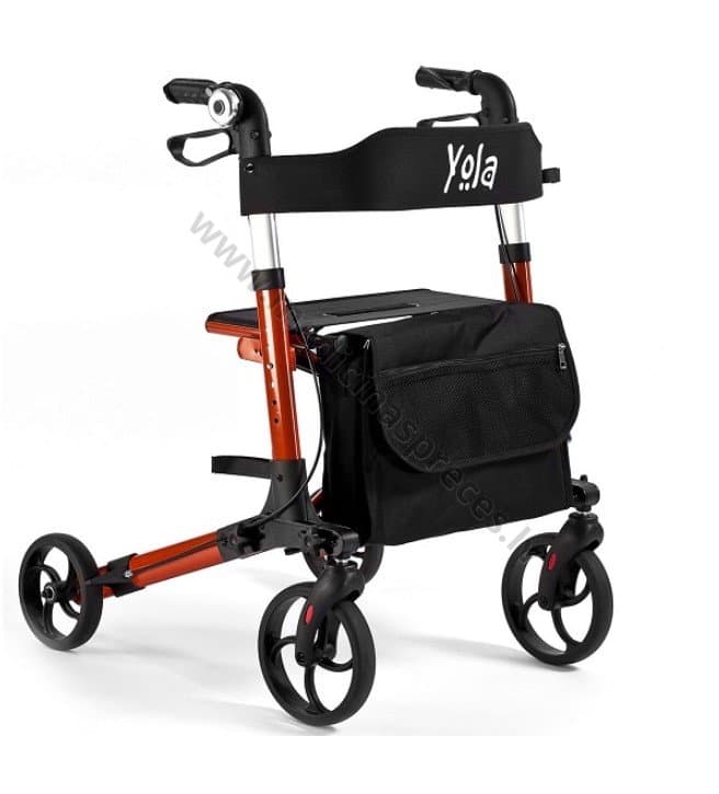 Rollators ar alumīnija rāmi un četriem riteņiem, YOLA.