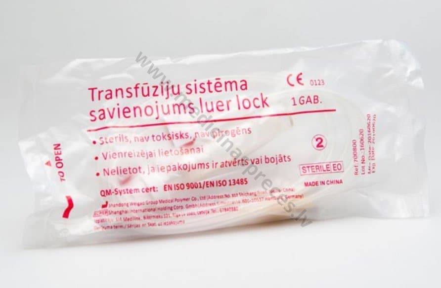 Transfūzijas sistēma (asins un asins komponentu ievadei), sterila