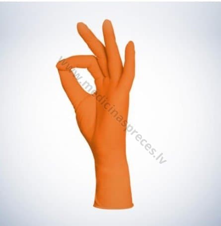 Style Orange oranži nitrila cimdi, nepūderēti, nesterili. Iepakojumā 100 gabali.