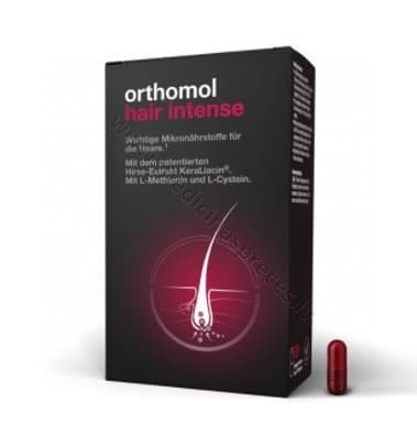 Orthomol Hair Intense. Iepakojumā 30 dienu devas (60 kapsulas): 2 kapsulas dienā.