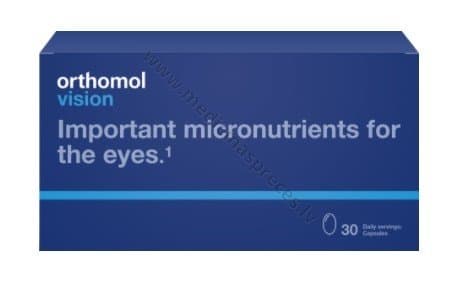 Orthomol Vision. Iepakojumā 30 dienu devas. Vienas dienas deva satur 3 kapsulas