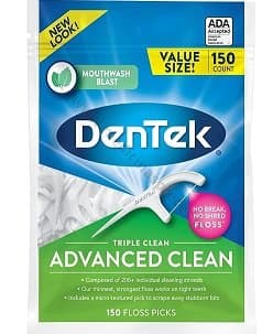 Zobu diegs vienreizlietojams DenTek Advanced Clean. Iepakojumā 150 gabali.