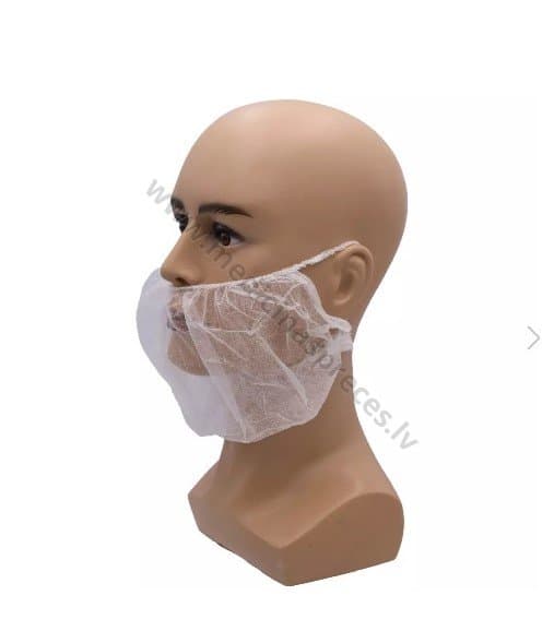 Med-Comfort balta maska bārdai, neausta materiāla, nesterila. Iepakojumā 100 maskas.