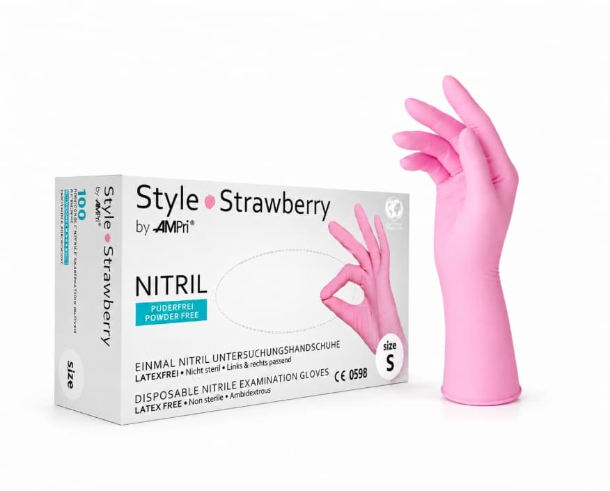 Cimdi nitrila nesterili, bez pūdera M, gaiši rozā/100{10} Style Strawberry
